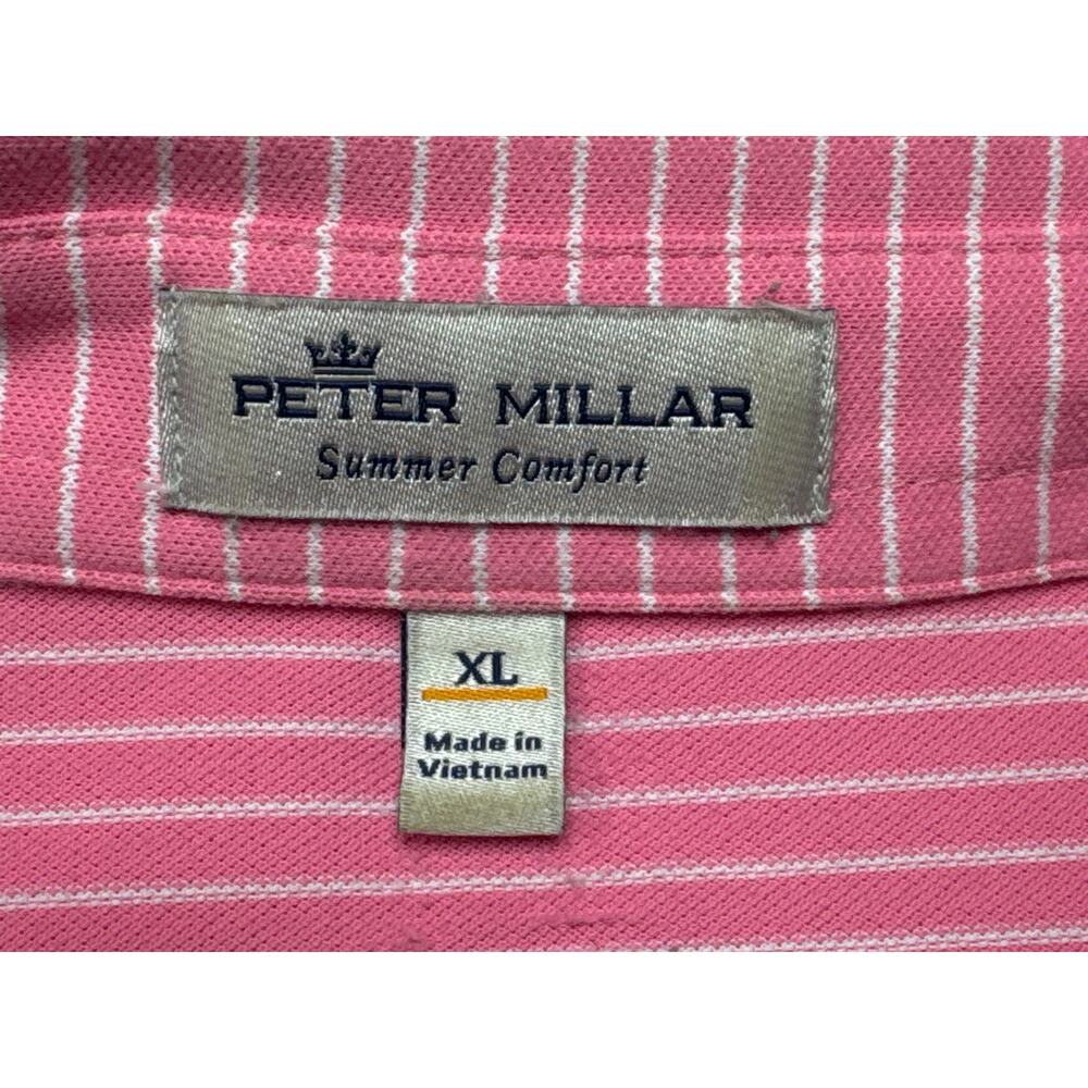 Peter Millar Summer Comfort Men's Pink White Striped Polo Shirt - Size XL - Picture 3 of 5